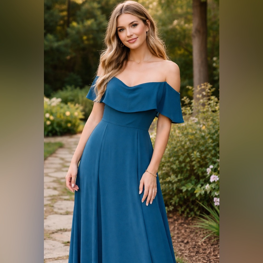 Altar’d State Teal Off-Shoulder Maxi Dress | Size L | Elegant Formal Gown